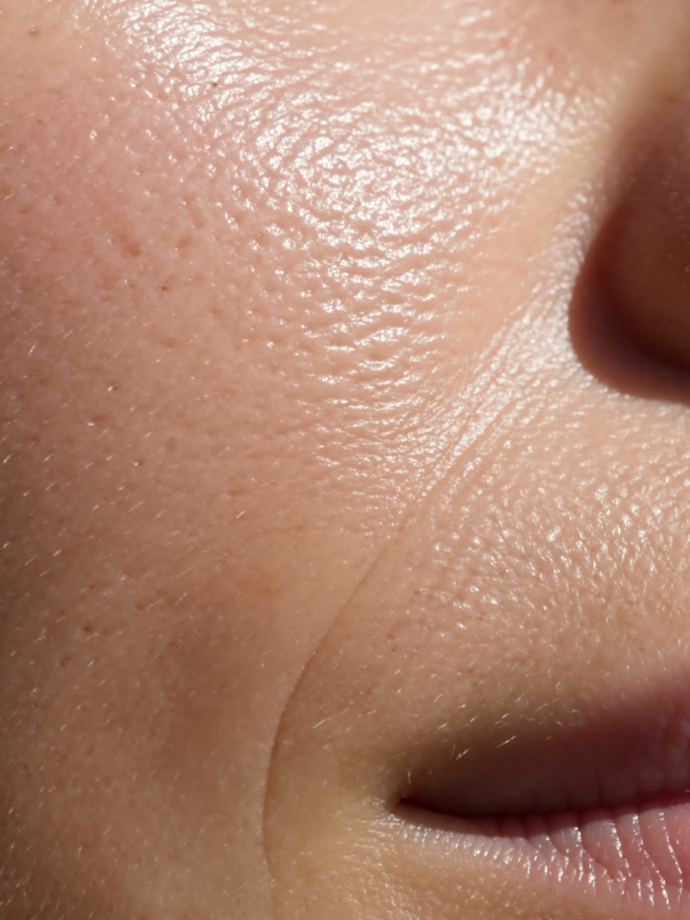 Une joue et une mâchoire de près, la peau au doux éclat après la pénétration de la crème